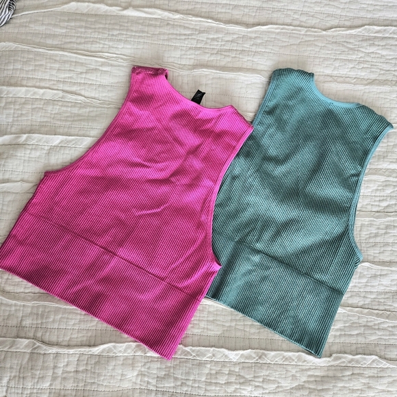 Urban Outfitters Out From Under Green & Pink Plunge Tank Top Ribbed | Size SP - Picture 4 of 4